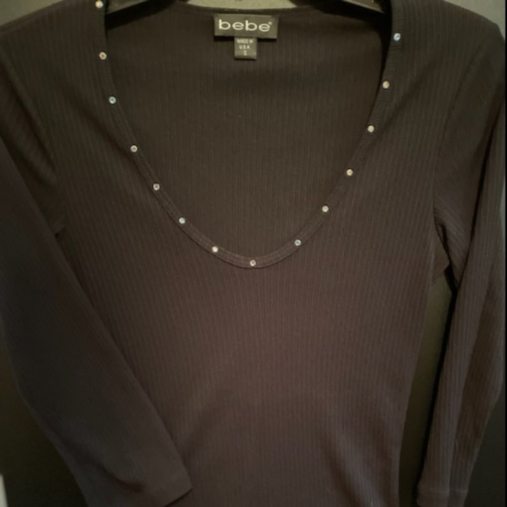 Bebe jet black rhinestone top